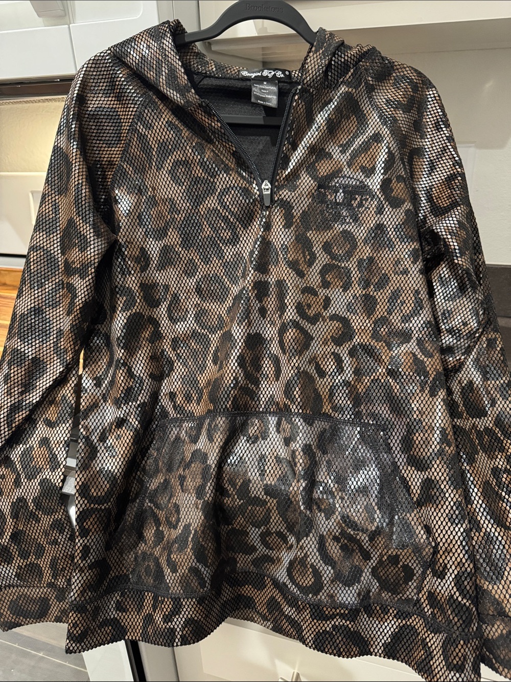 Cowgirl Tuff Leopard Print Hooded Utility Jacket in Brown and Black